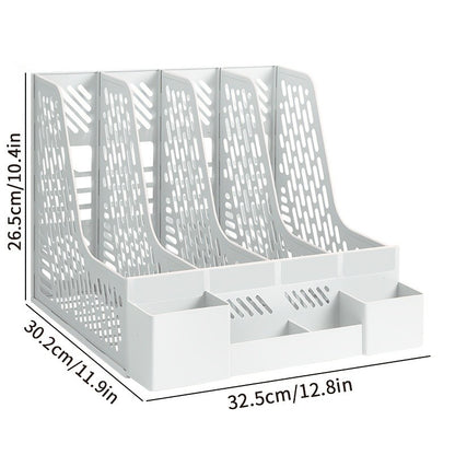 1pc Desktop File Organizer with 4 Compartments PP Material Detachable Space-Saving Office Supplies Document Sorting Storage Box