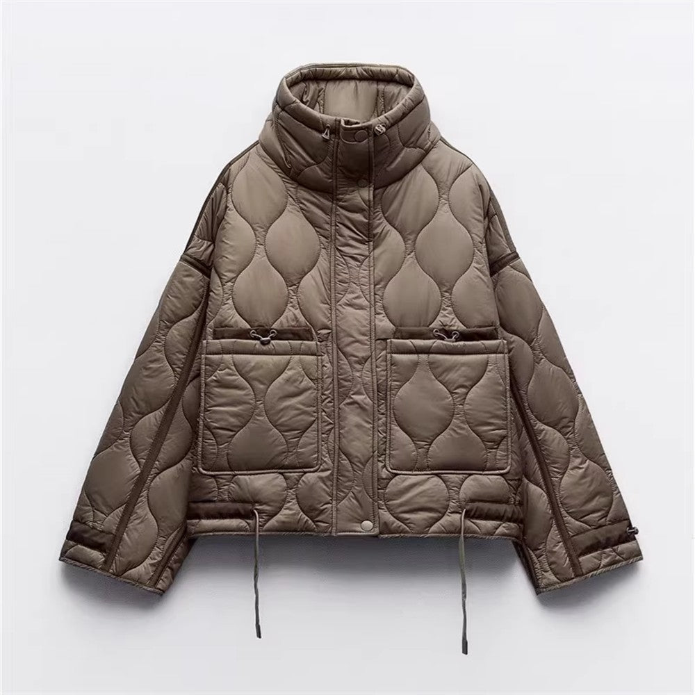 PB&ZA2024 Winter New Women's Clothing Style Simple  Loose  Warm  Windproof  Stand up Collar  Lightweight Cotton Jacket