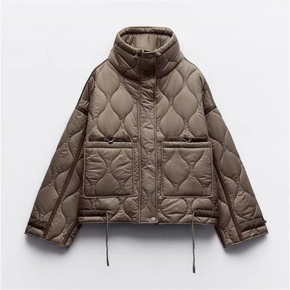 PB&ZA2024 Winter New Women's Clothing Style Simple  Loose  Warm  Windproof  Stand up Collar  Lightweight Cotton Jacket