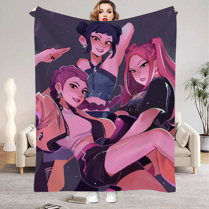 Huntrix Blankets K pop Demon Hunters Zoey Rumi Mira Soft Warm Throw Blanket Kids Living Room Couch Sofa Bed Fluffy Bedspread