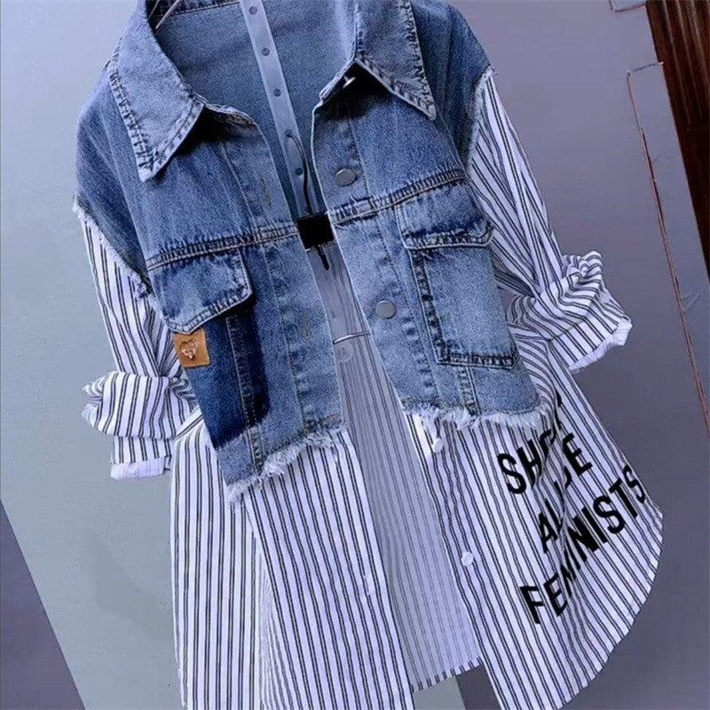 Fashion Denim Shirt Ladies Tops Women New Splicing Denim Jacket Spring Autumn Korean Casual Jean Coat Female Windbreaker