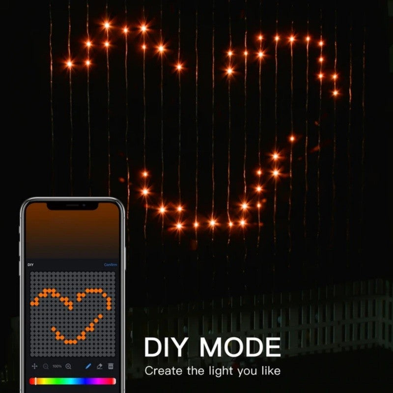 RGB Curtain String Lights Music Sync Text Display Fairy Light App Controlled DIY Christmas Curtain Light Wall Room Decor 3M