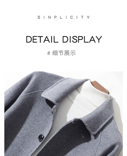 Mid-Length Single-Breasted Polo Collar Men's Overcoat Double-Sided Woolen 100% Pure Wool High-End Coat Fashion Men's Clothing