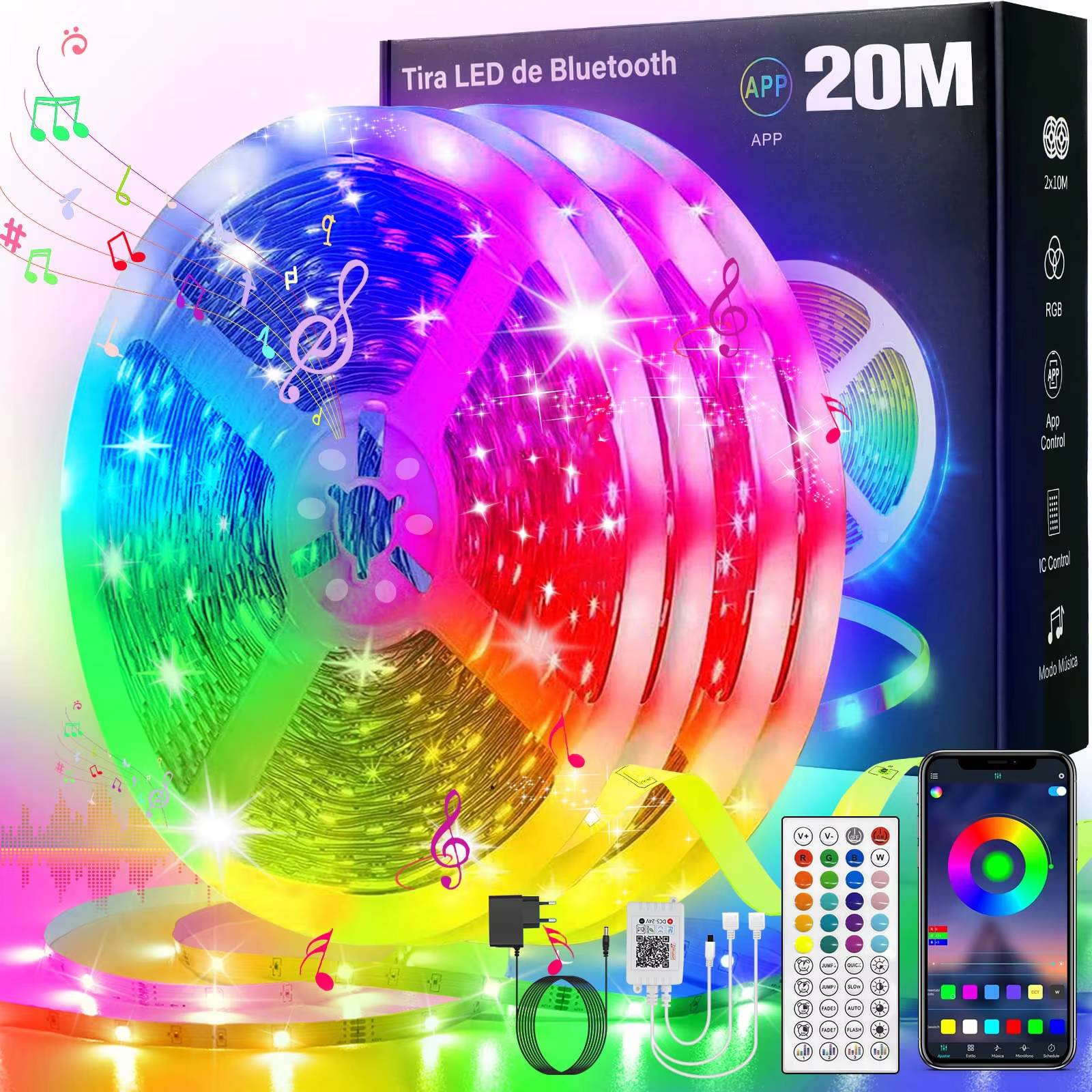Smart LED Strip Lights 5m-20m Music Sync 5V RGB Led Light with App and Remote Control Christmas Party Room Decoration Lighting