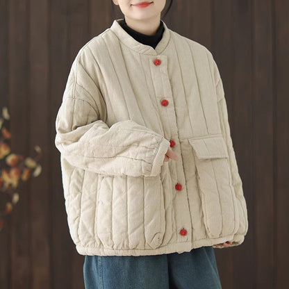 Cotton And Linen Women's Quilted Jacket 2024 New Autumn And Winter Retro Chinese Style Short Thick Casual Padded Coat Top K2675
