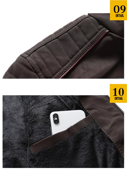 Men's autumn and winter frosted leather jacket, fashionable slim fit and brushed motorcycle fashion brand slim fit jacket