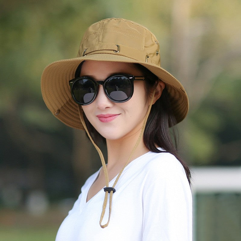 RICYGVM Women Big Brim Fisherman Hat Outdoor Mountaineering UV Protection Sun Visors Unisex Fashion Solid Color Basin Cap ????a