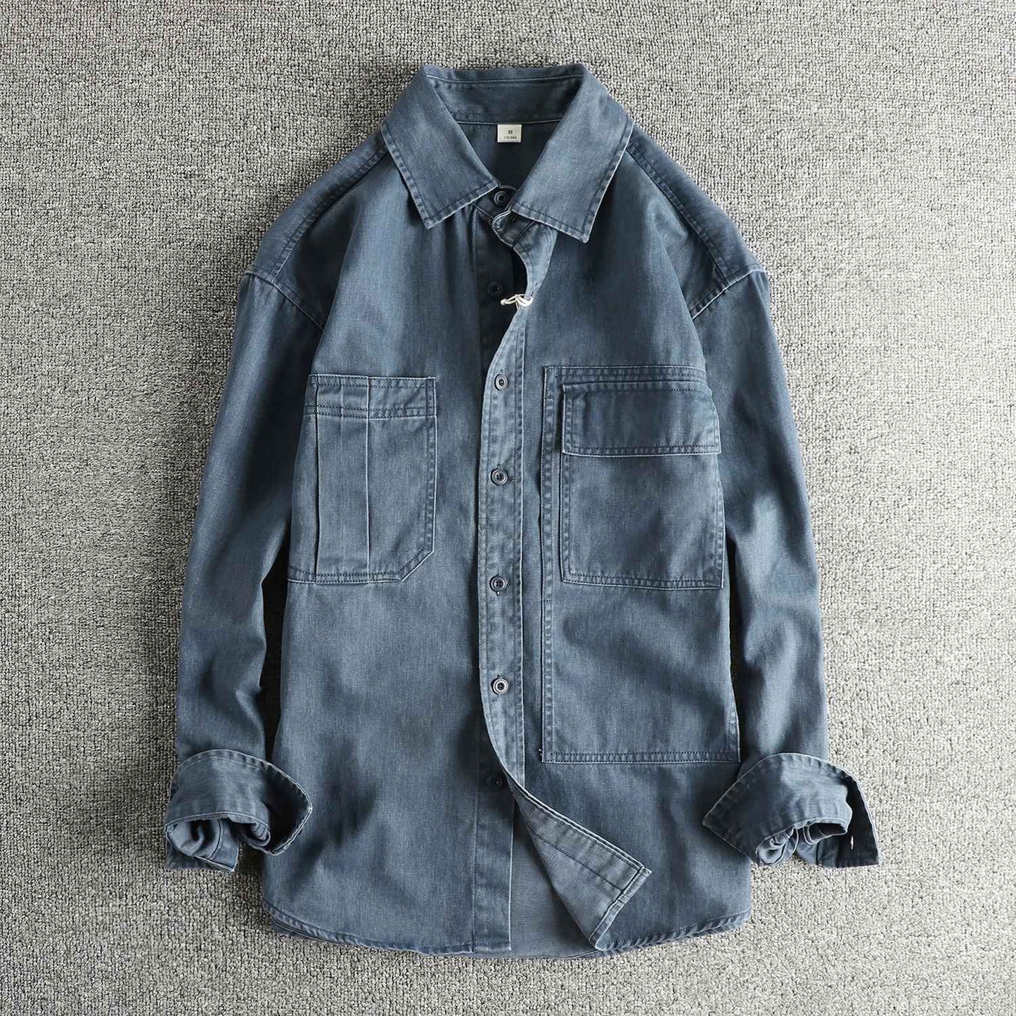 Autumn New Japanese Retro Woven Twill Cargo Shirt Men's Amekaji 100% Cotton Washed Long Sleeve Double Pocket Casual Thin Coat