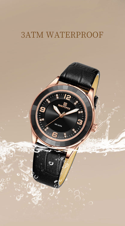 Naviforce 5040 Original New Woman Black Leather Classic Watch Ladies Girls Wristwatch Elegant Quartz Women's Watches