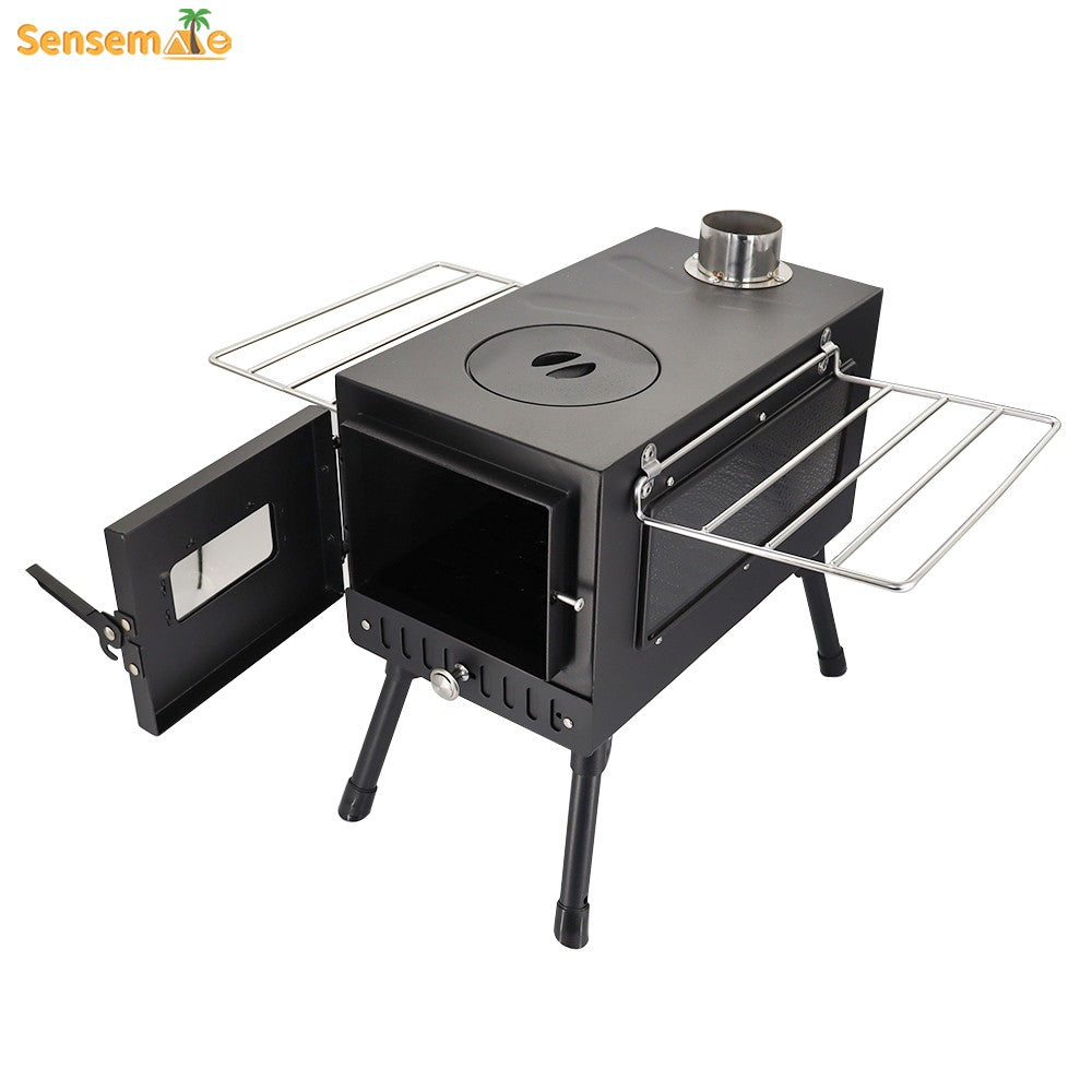 Fogão a Lenha Dobrável para Acampamento, Aquecedor de Tenda Portátil com Chaminé Destacável de 5 Seções, Queimador de Lenha para Pesca no Gelo, Para Cozinhar e Churrasco ao Ar Livre