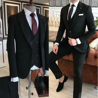 3 PiecesGroom Wear  Green Men Suits 2023 Slim Fit Peak Lapel One Button Wedding Tuxedo Terno Masculino (Jacket+Pants+Vest+Tie?