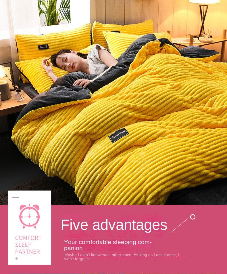Magic Thicken Corduroy Duvet Cover Set Ultra Soft Velvet Quilt Cover Reversible Comforter Covers Winter Bedding Set 220×240CM