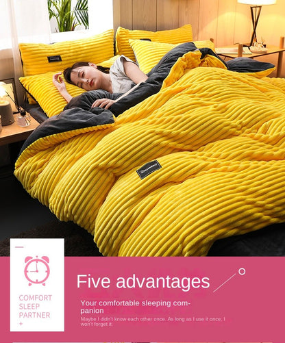 Magic Thicken Corduroy Duvet Cover Set Ultra Soft Velvet Quilt Cover Reversible Comforter Covers Winter Bedding Set 220×240CM