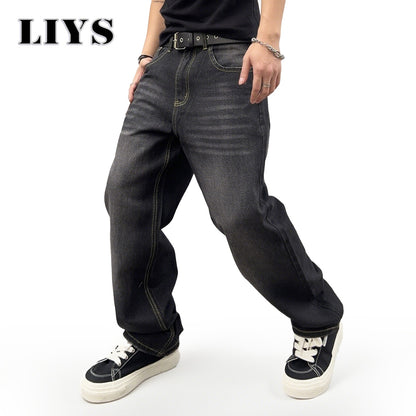 Men's Autumn Black Classic Loose Straight leg Jeans 2025 Retro Washed Basic Denim Pants Winter Business Casual Baggy Jeans