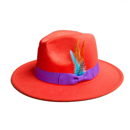 Leather Pink Fedora Wide brimmed Jazz Hat Autumn/Winter Classic Elegant Panama Hat Gentleman Hat Wholesale Sombrero