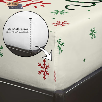 3pcs Merry Christmas Snowflake Print Coreless Bed Sheet Set, Multi Size Comfortable Bed Cover Bedroom Bedding Holiday Decoration
