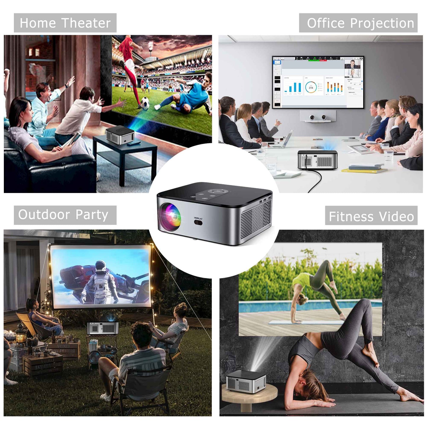 Projetor LED 4K Android HORLAT T3N 1500 Ansi Lumens Vídeo Full HD 1080P 8K Home Theater Keystone Automático WiFi 5G Portátil