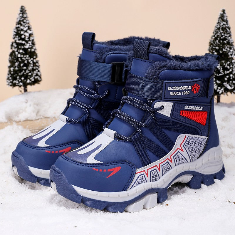 Kids Snow Boots Winter Fashion High Top Warm Plush Comfortable Anti Slip Stable Walking Shoes Boys Outdoor Sneakers Size 30-40
