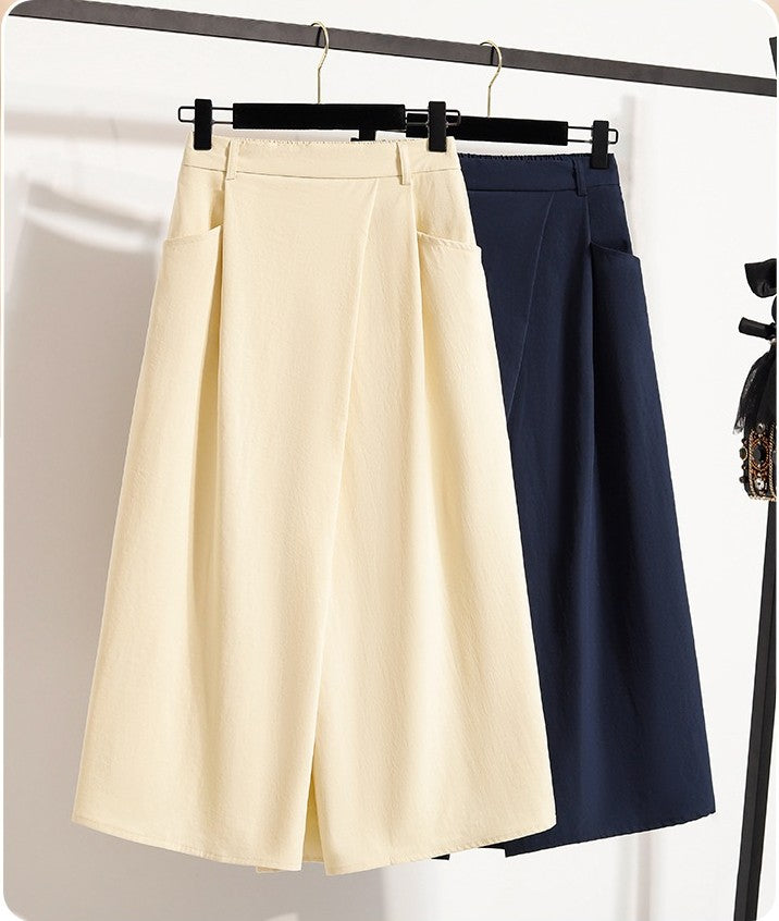 Summer Women Plus Size Skirt 2025 New High Waist Irregular Mid Long Skirt Woman Elastic Waist A Line Pleated Big Size Skirts