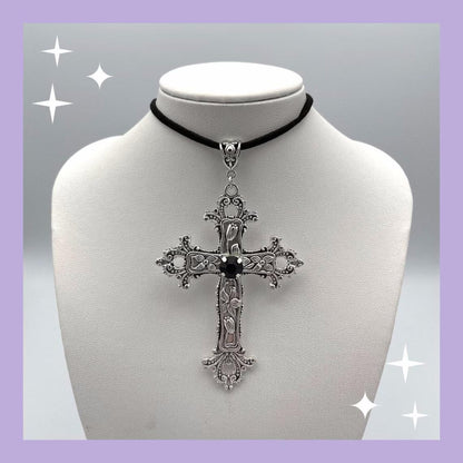Gothic Cross Necklace For Women Men Punk Hollow Flower Cross Charms Choker Chain Vampires Pendant Jewelry Party Accessories Gift
