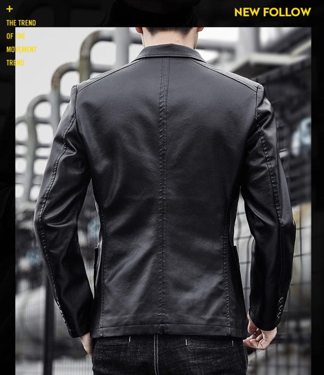 2024 New Men Business Casual Leather Jacket Black / khaki Fashion Male Suit Collar Coats Large Size 5XL Slim Fit Top
