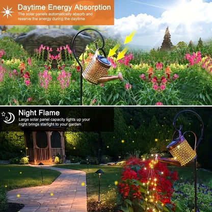 Metal Lantern Solar Watering Can Light - Outdoor Waterproof Shower Lights for Garden Decorations LED Fairy Art Decorative Lights