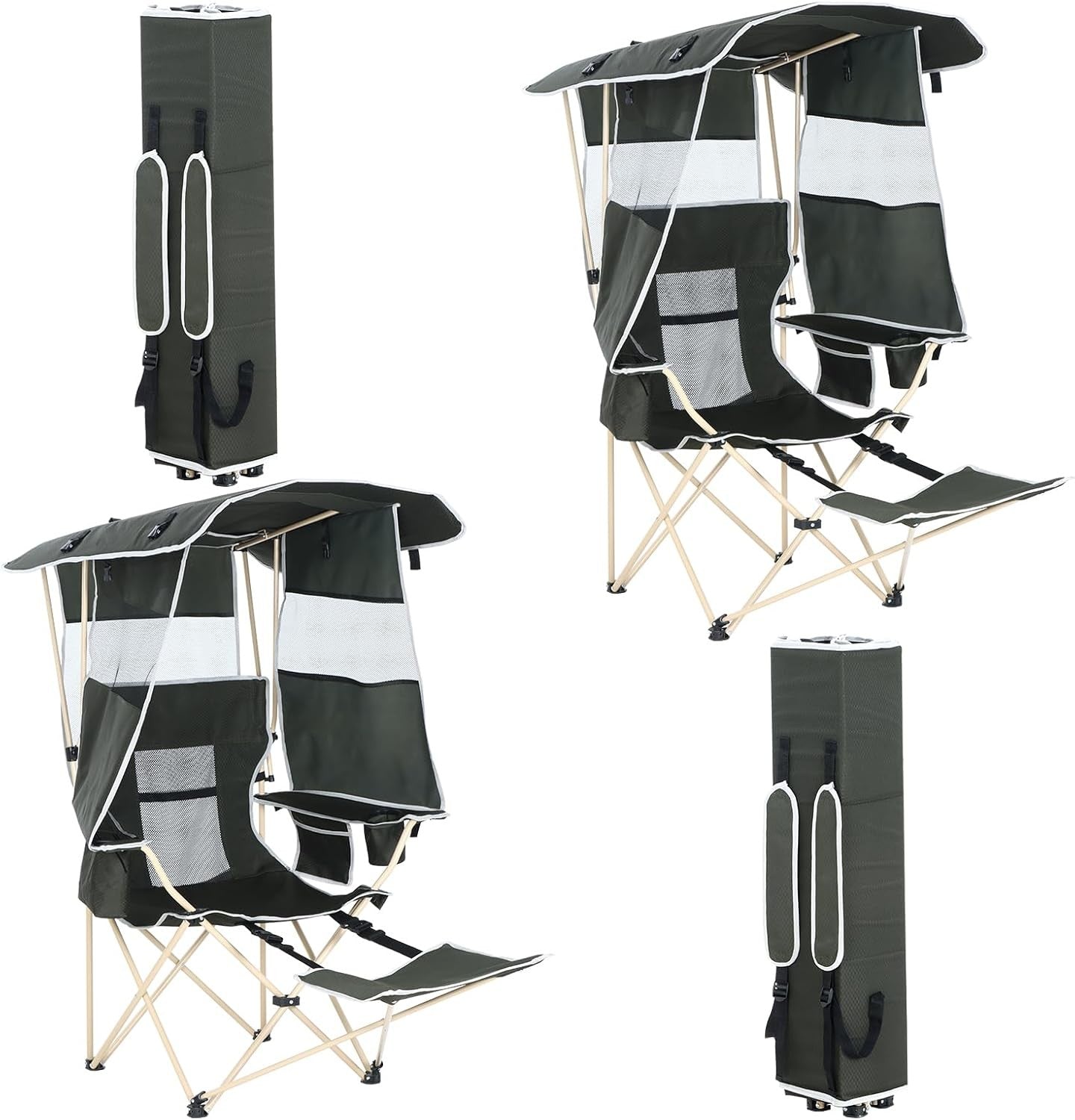 Cadeira de Acampamento CQ com Toldo, Cadeiras Esportivas para Adultos, Cadeira com Toldo e Apoio de Pés Removível, Cadeira para Pesca no Gelo com Porta-Copos