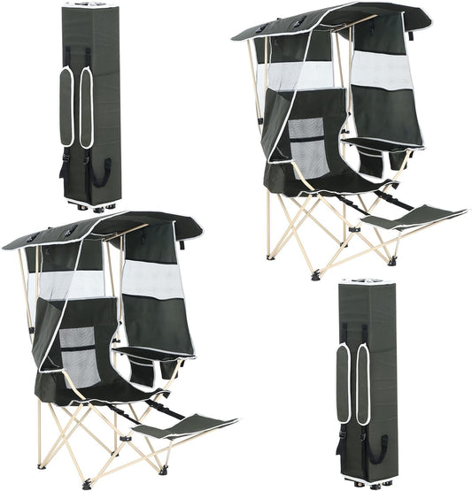 Cadeira de Acampamento CQ com Toldo, Cadeiras Esportivas para Adultos, Cadeira com Toldo e Apoio de Pés Removível, Cadeira para Pesca no Gelo com Porta-Copos