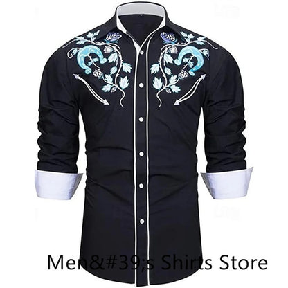 Vintage Men's Shirt 3D Printing Western Cowboy Shirt Casual Fashion Daily Vacation Long Sleeve Shirt Hawaiian Men's Clothing