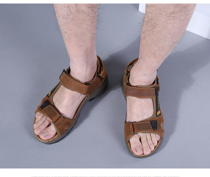 Fashion Men's Sandals Summer Soft Beach Flip Flop Comfortable Genuine Leather Sandals Outdoor Men Roman Sandals Size 46