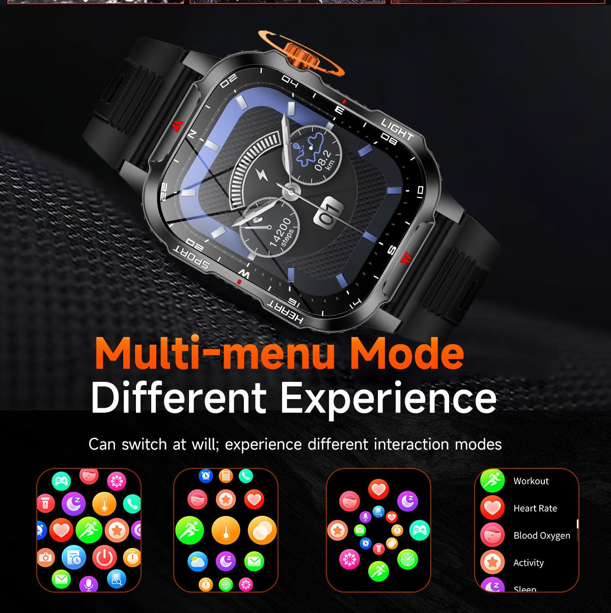 Novo Smartwatch Global 2.01 Polegadas Bateria Grande de 1100mAh Luz LED Bússola Masculino Relógio Esportivo Outdoor Assistente de Voz Chamada Sem Fio