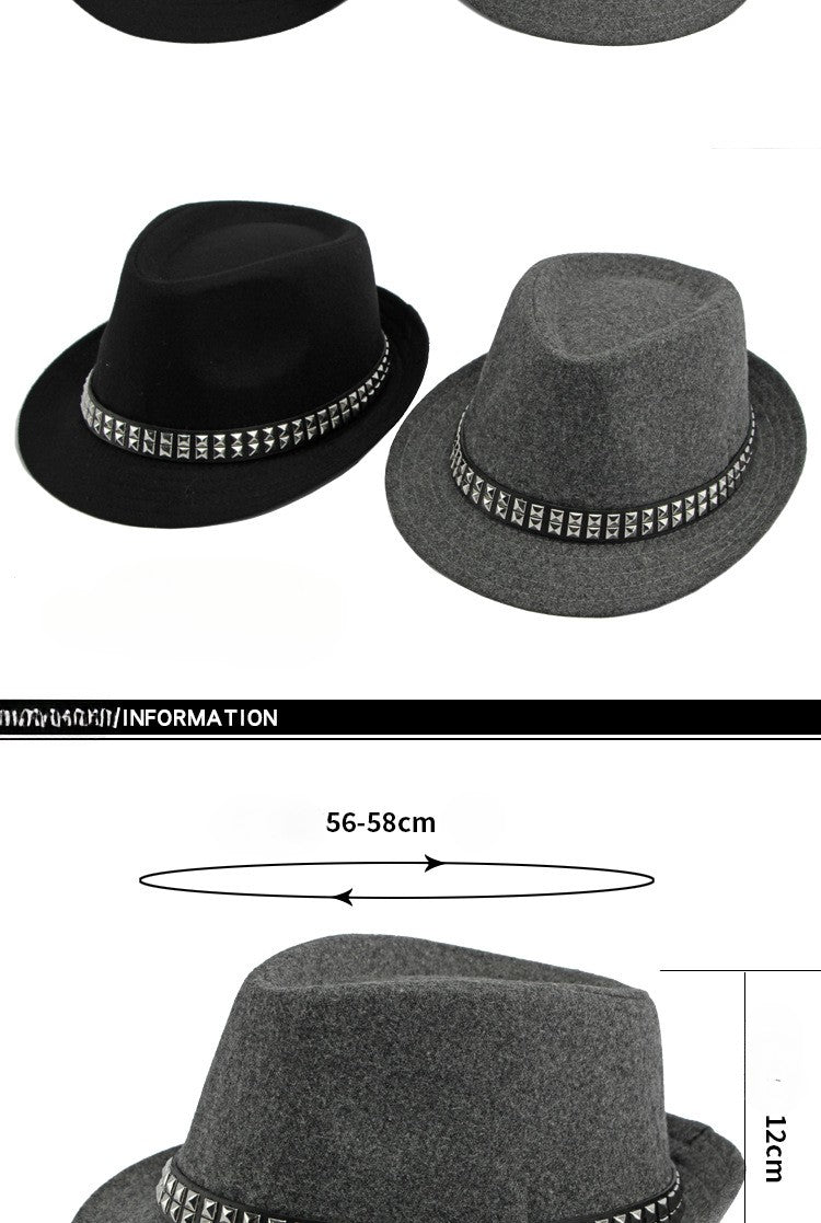 British Retro Jazz Hat Men's Autumn New Black Gentleman Hat Hip-hop Rivet Top Hat Women's Performance Hats