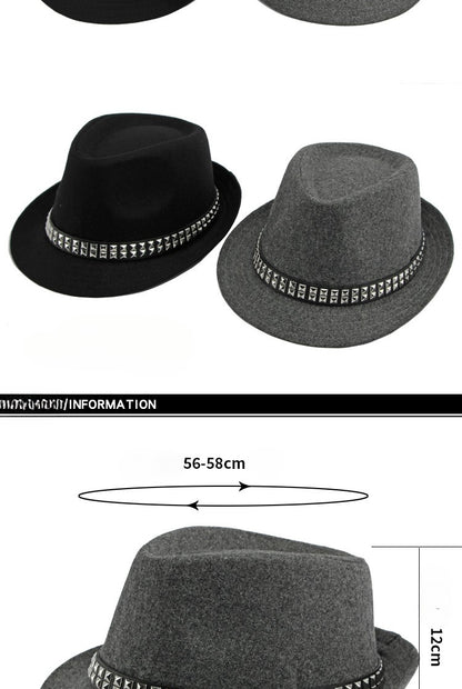 British Retro Jazz Hat Men's Autumn New Black Gentleman Hat Hip-hop Rivet Top Hat Women's Performance Hats
