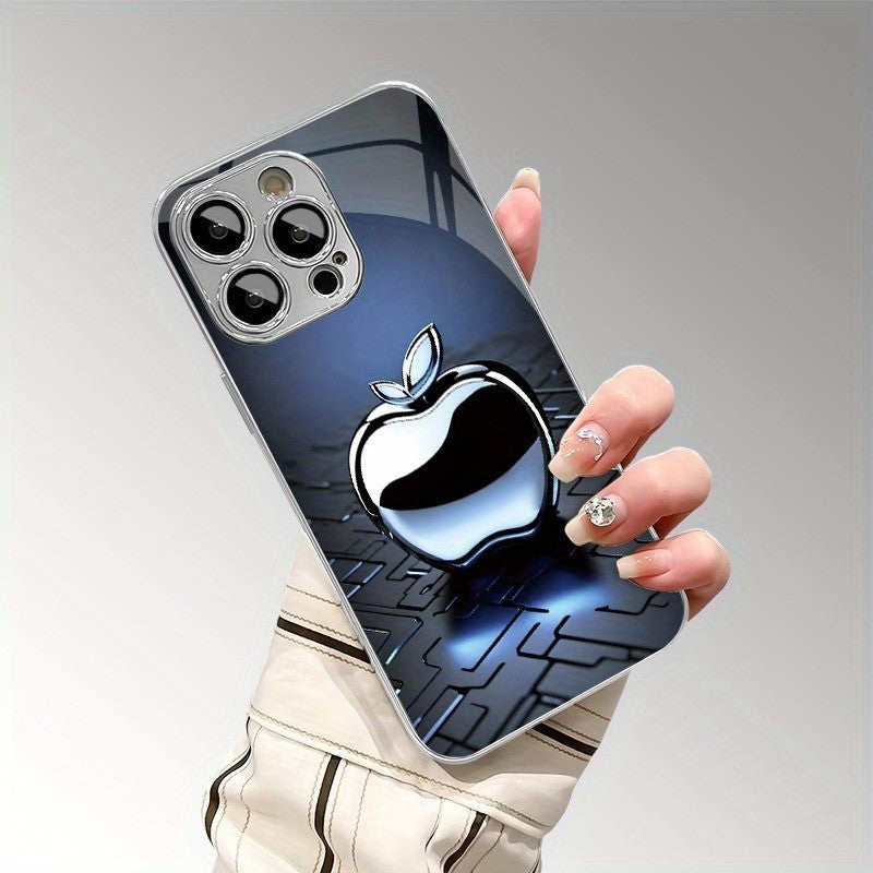 Tecnologia de Metal Para Capa Galvanizada de Vidro Temperado com Padrão de Maçã para iPhone 17 16 Pro Max 15 14 Plus 13 12 16E 17 Air