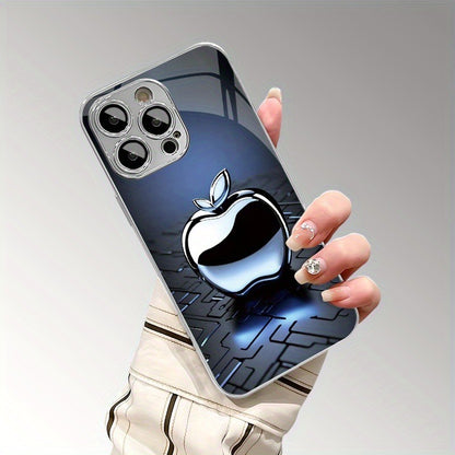 Tecnologia de Metal Para Capa Galvanizada de Vidro Temperado com Padrão de Maçã para iPhone 17 16 Pro Max 15 14 Plus 13 12 16E 17 Air