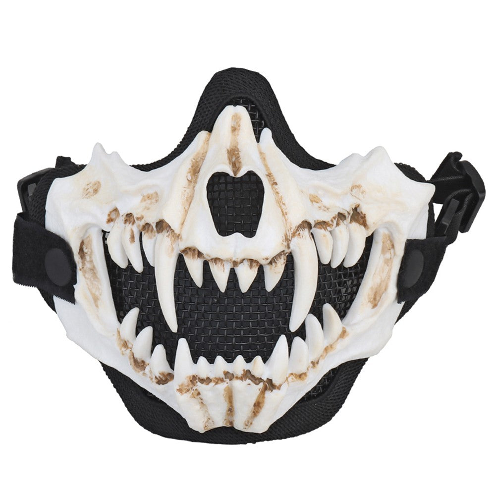 Fangs Cosplay Airsoft Mask Multipurpose Half Face Mask Adjustable Strap Breathable Headwear Halloween Horror Party Decor