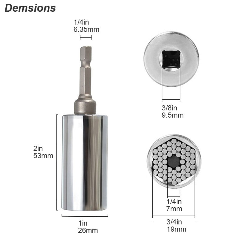 Conjunto de Soquetes Universais 7-19mm Ferramenta Adaptadora de Furadeira Chave de Porca Mágica Multiferramenta