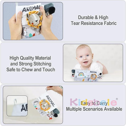 Livro de Pano Macio para Bebês com Sons e Texturas para Atividades Sensoriais, Educação Infantil e Brinquedo de Carrinho
