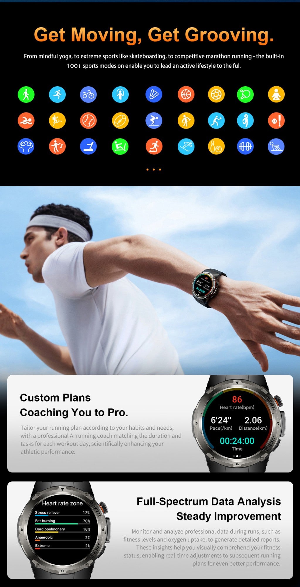 2026 Popular Outdoors GPS Sports Smart Watch Masculino Tela AMOLED Bússola à Prova D'água 500mAh NFC Chamada HD Smart Watch Para Homens T-REX 3
