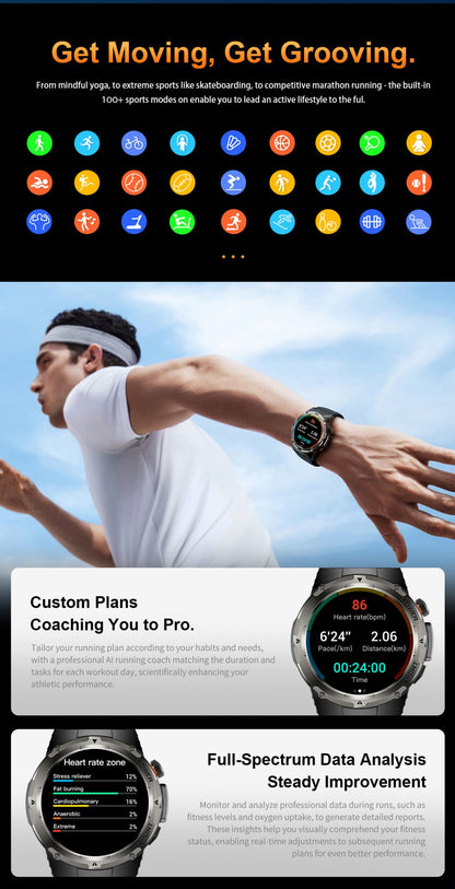 2026 Popular Outdoors GPS Sports Smart Watch Masculino Tela AMOLED Bússola à Prova D'água 500mAh NFC Chamada HD Smart Watch Para Homens T-REX 3