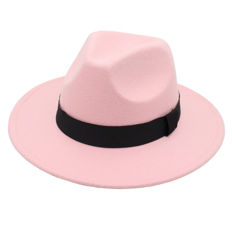 Autumn and winter men and women's new large brimmed hats, fashionable woolen jazz hats, English style top hats