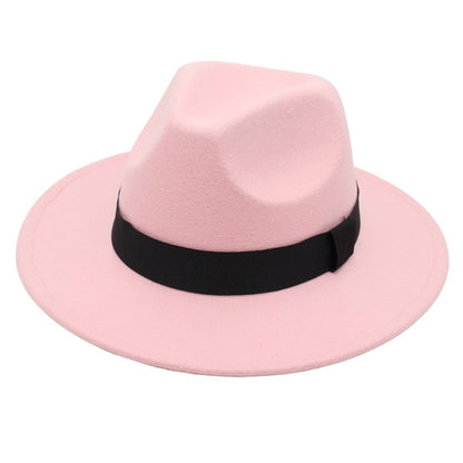 Autumn and winter men and women's new large brimmed hats, fashionable woolen jazz hats, English style top hats