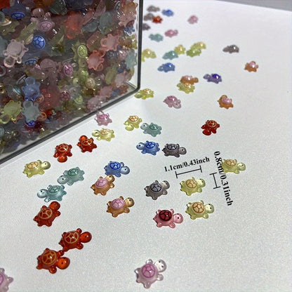 300Pcs Glow-In-The-Dark Ultra Mini Colorful Turtle Figurine - Glowing Tiny Turtle Toy, Cute Desk Decor