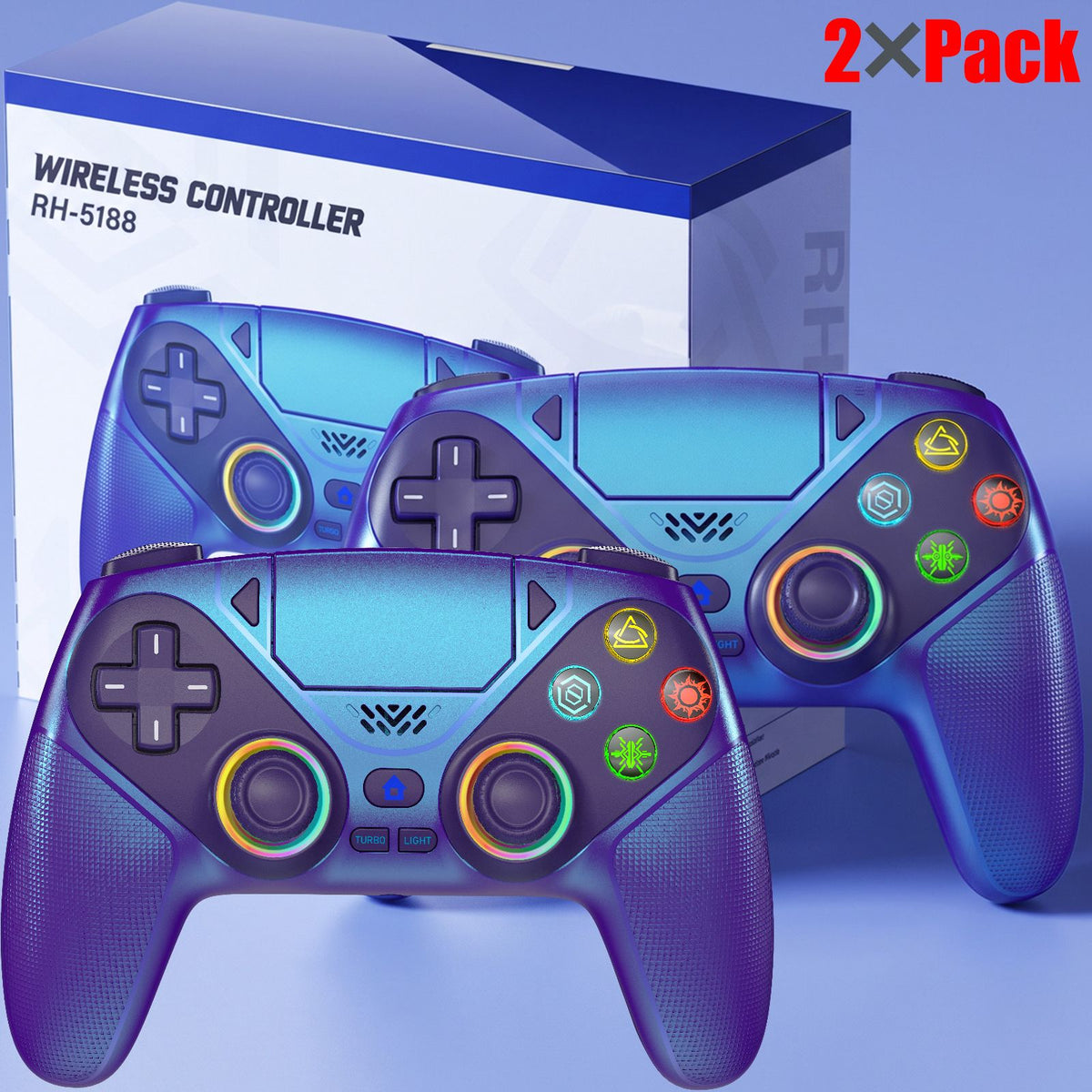 Gamepad For Playstation 5 PS5 Pro/Slim/PC,RGB Wireless Controller  6-Axis Gyro Dual Shock Turbo&Marco Programable Game Controle