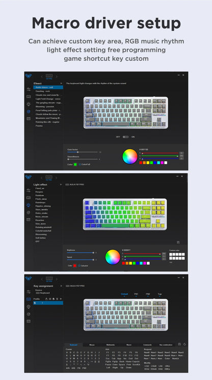 Teclado Mecânico AULA F87 Pro 2.4g/Usb/Bluetooth Tri Mode Sem Fio 87 Teclas Rgb Pbt Gasket 5 Camadas Silencioso Teclas Completas Sem Impacto