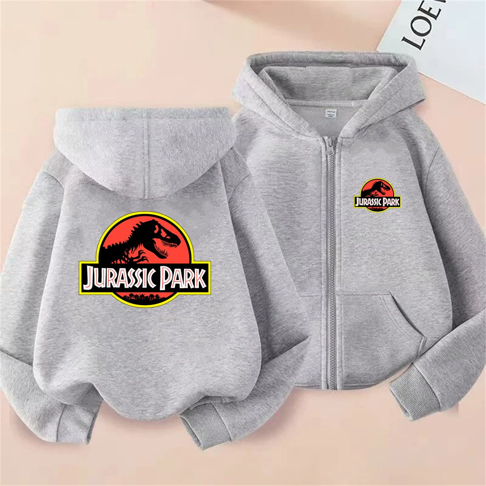 Boy Black zipper hoodie top Jurassic Park Dinosaurs printed red Sweatshirt children's outerwear casual fashion clothing Spring
