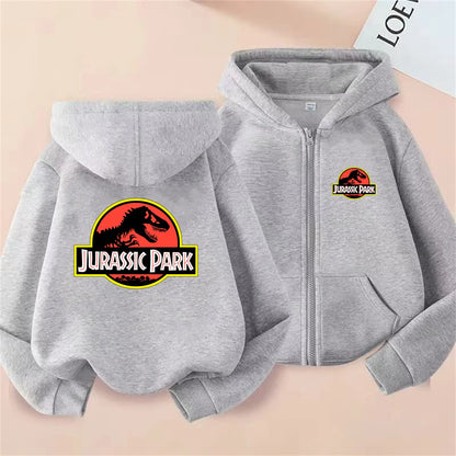 Boy Black zipper hoodie top Jurassic Park Dinosaurs printed red Sweatshirt children's outerwear casual fashion clothing Spring