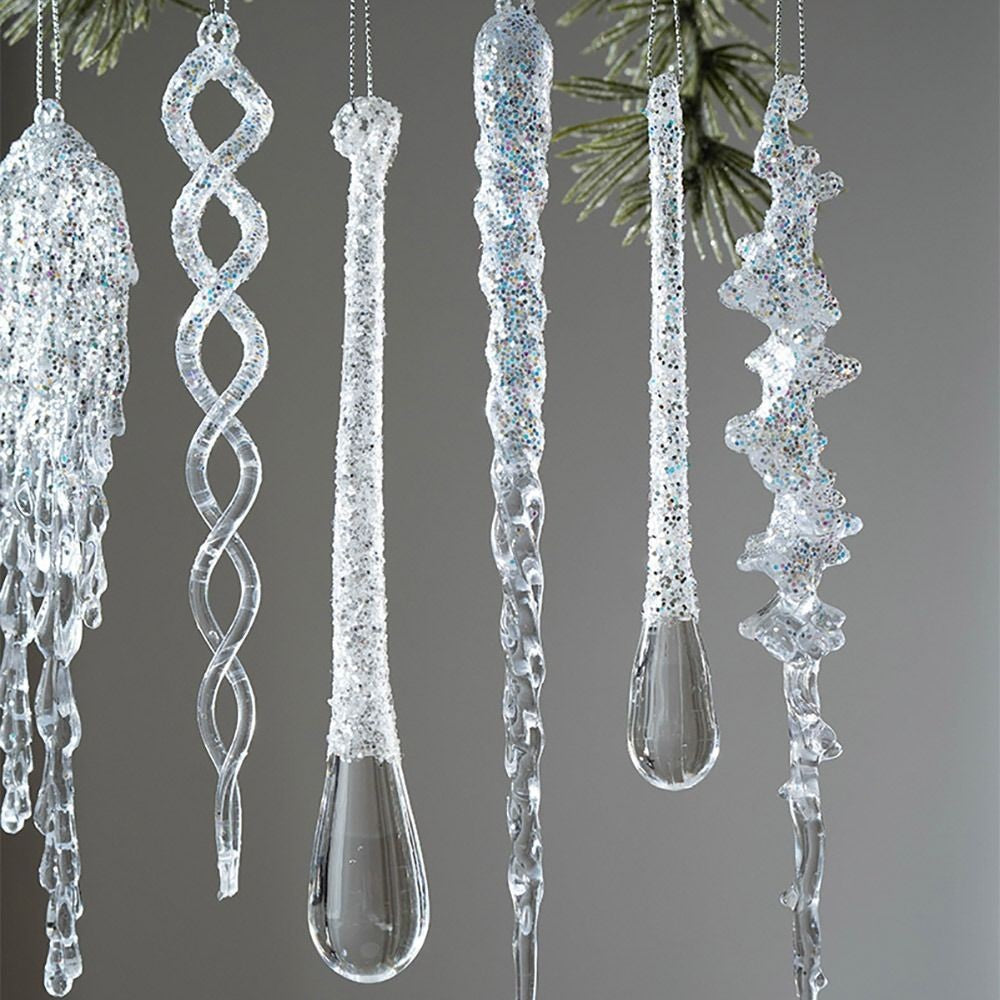 High Quality Crystal Clear Christmas Tree Ornaments Acrylic Glitter Icicle Decorations Transparent Hanging Party Holiday Decor