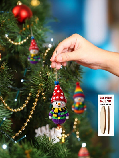 New··8/16Pcs 2D Christmas Snowman Pendants Wood Cartoon Xmas Tree Hanging Ornament DIY New Year Party Atmosphere Decor Supply