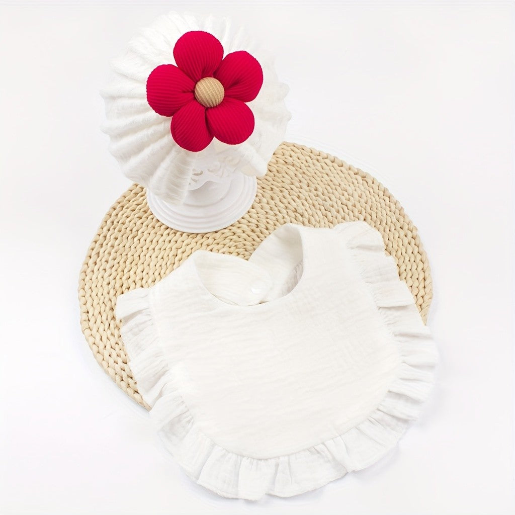 6Pcs Adorable Baby Floral TurbHat and Bib Set - Soft Ruffled Cotton with Delicate Floral Accents, Drool Towel Set, Newborn Gifts